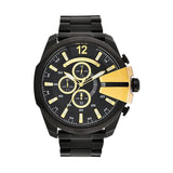 Diesel Mega Chief Chronograph Black Dial Black Steel Strap Watch For Men - DZ4338