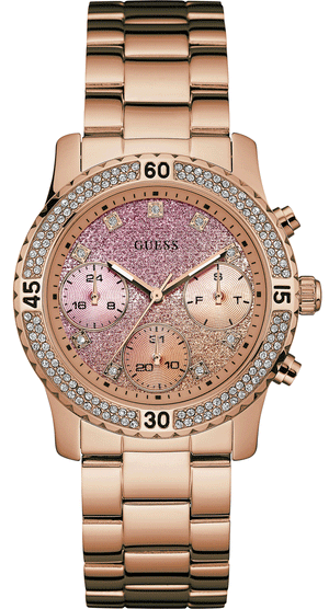 Guess Confetti Pink Dial Rose Gold Steel Strap Watch For Women - W0774L3