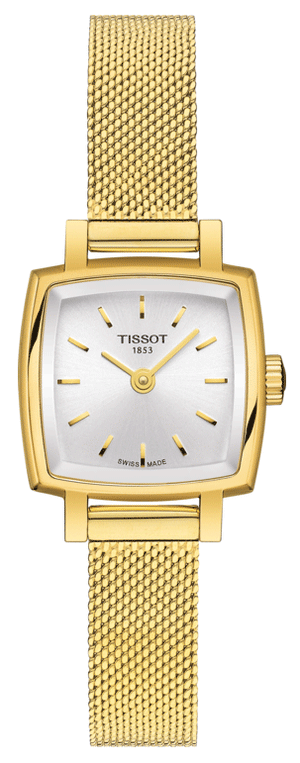 Tissot Lovely Square Silver Dial Gold Mesh Bracelet Watch For Women - T058.109.33.031.00