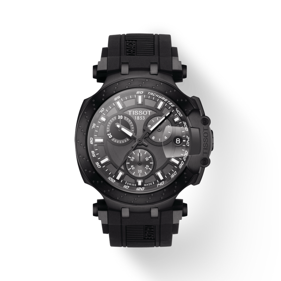 Tissot T Race Chronograph Anthracite Black Dial Black Silicone Strap Watch For Men - T115.417.37.061.03