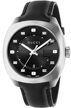 Gucci GG2570 Quartz Black Dial Black Leather Strap Watch For Men - YA142307