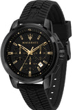 Maserati Successo Black Dial Black Rubber Strap Watch For Men - R8871621011