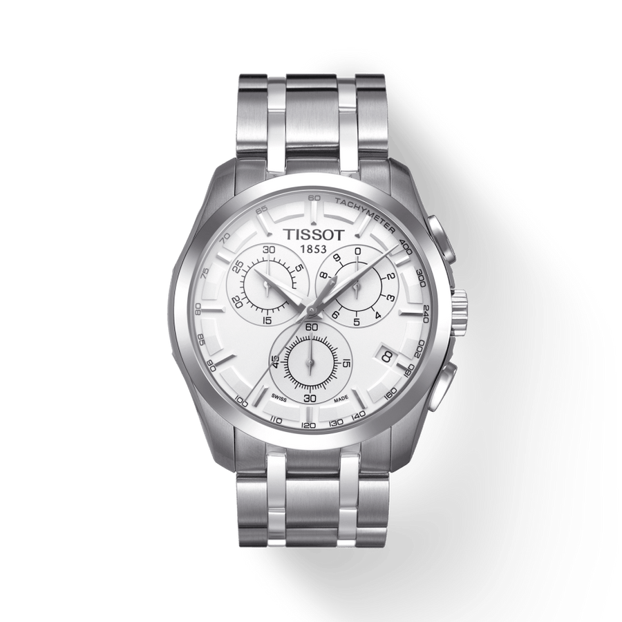 Tissot Couturier Chronograph White Dial Silver Steel Strap Watch For Men - T035.617.11.031.00