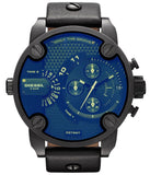 Diesel Little Daddy Blue Dial Black Leather Strap Watch For Men - DZ7257