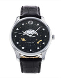 Gucci G-Timeless Moonphase Black Dial Black Leather Strap Watch For Men - YA126327