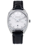 Gucci GG2570 Diamonds Silver Dial Black Leather Strap Watch For Women - YA142507