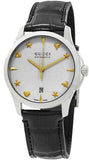 Gucci G Timeless Automatic Silver Dial Black Leather Strap Unisex Watch - YA126468