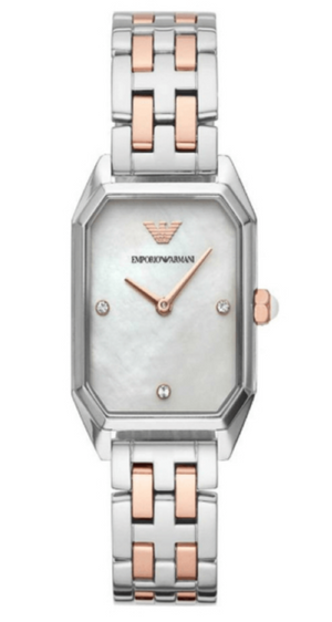 Emporio Armani Gianni T Bar Mother of Pearl Dial Two Tone Steel Strap Watch For Women - AR11146