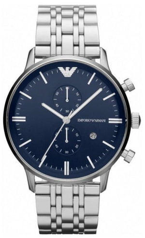 Emporio Armani Gianni Chronograph Blue Dial Silver Steel Strap Watch For Men - AR1648