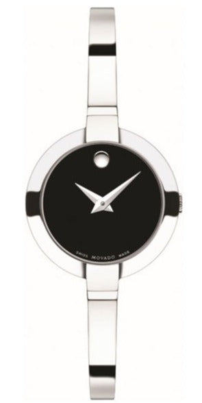 Movado Bela Black Dial Silver Steel Strap Watch For Women - 0606595