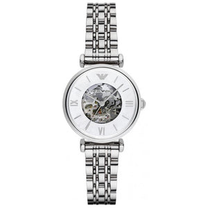 Emporio Armani Meccanico Mother of Pearl Dial Silver Steel Strap Watch For Women - AR1991