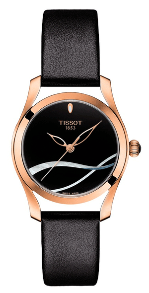 Tissot T Wave Black Dial Black Leather Strap Watch For Women - T112.210.36.051.00