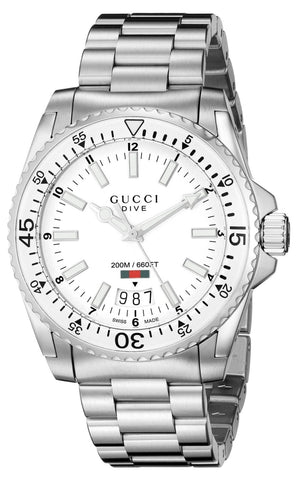 Gucci Dive Quartz White Dial Silver Steel Strap Watch for Men - YA136302