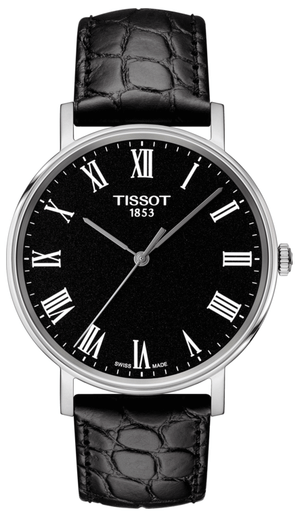 Tissot Everytime Medium Black Dial Black Leather Strap Watch For Men - T109.410.16.053.00