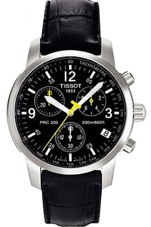 Tissot T Race PRC 200 Chronograph Quartz Black Dial Black Leather Strap Watch for Men - T17.1.526.52