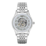 Emporio Armani Meccanico Skeleton Silver Dial Silver Steel Strap Watch For Men - AR1945