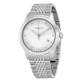 Gucci G Timeless Diamonds Silver Dial Silver Steel Strap Watch For Men - YA126407