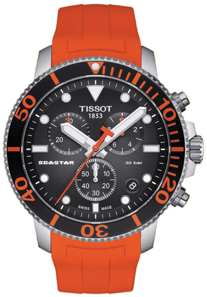 Tissot Seastar 1000 Chronograph Black Dial Orange Rubber Strap Watch For Men - T120.417.17.051.01