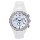 Emporio Armani Ceramica Chronograph White Dial White Ceramic Strap Watch For Women - AR1456