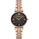 Emporio Armani Gianni T-Bar Black Dial Rose Gold Strap Watch For Women - AR11145