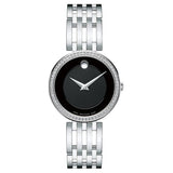 Movado Esperanza 63 Diamonds Black Dial Silver Steel Strap Watch For Women - 0607052