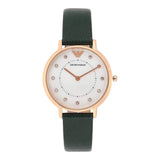 Emporio Armani Mother of Pearl Dial Green Leather Strap Watch For Women - AR11150