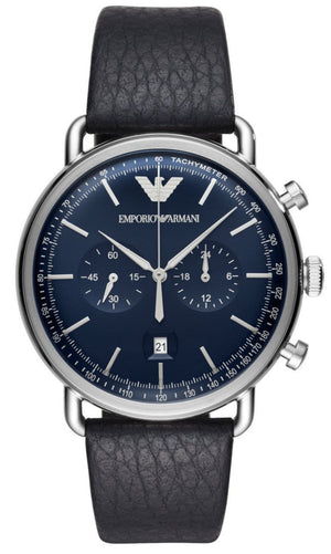 Emporio Armani Aviator Blue Dial Blue Leather Strap Watch For Men - AR11105