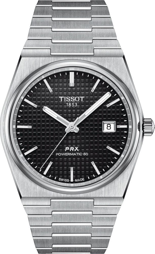 Tissot PRX Powermatic 80 Black Dial Silver Steel Strap Watch For Men - T137.407.11.051.00