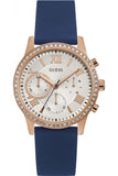 Guess Solar White Rose Gold Dial Blue Rubber Strap Watch For Women - W1135L3