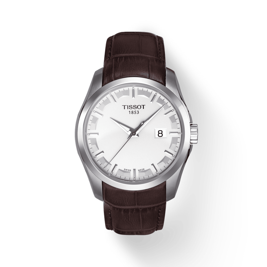 Tissot T Classic Couturier Chronograph White Dial Brown Leather Strap Watch For Men - T035.410.16.031.00