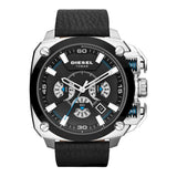 Diesel BAMF Chronograph Black Dial Black Leather Strap Watch For Men - DZ7345