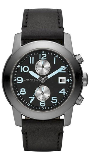 Marc Jacobs Larry Chronograph Black Dial Black Leather Strap Watch for Men - MBM5054