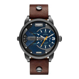 Diesel Mini Daddy Analog Blue Dial Brown Leather Strap Watch For Men - DZ7339