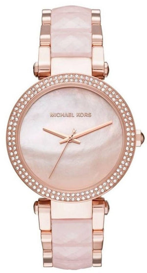 Michael Kors Parker Mother of Pearl Pink Dial Two Tone Steel Strap Watch for Women - MK6402