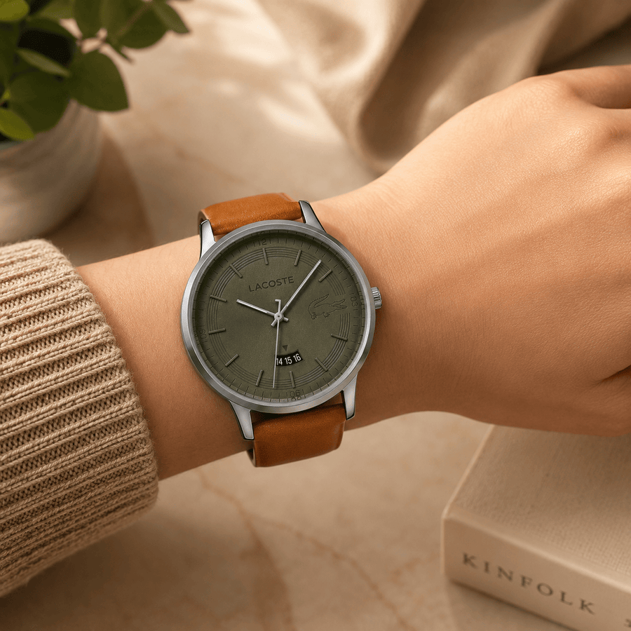 Lacoste Madrid Green Dial Brown Leather Strap Watch for Men - 2011035