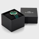 Coach Green Dial Green Leather Strap Watch for Women - 14503383