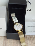 Emporio Armani Aviator Chronograph Quartz Beige Dial Gold Mesh Bracelet Watch For Men - AR11315