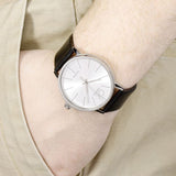 Calvin Klein Post Minimal Silver Dial Black Leather Strap Watch for Men - K7621192