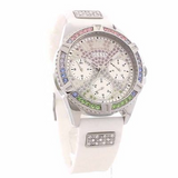 Guess Frontier Diamonds Silver Dial White Rubber Strap Watch for Women - GW0045L1