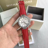 Michael Kors Parker Silver Dial Red Leather Strap Watch for Women - MK2278