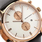 Emporio Armani Gianni Classic Chronograph White Dial Brown Leather Strap Watch For Men - AR0398