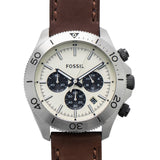 Fossil Retro Traveler Chronograph White Dial Brown Leather Strap Watch for Men - CH2886