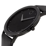 Movado Sapphire Black Dial Black Leather Strap Watch for Men - 606884