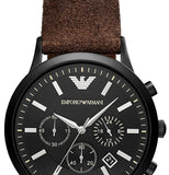 Emporio Armani Chronograph Black Dial Brown Leather Strap Watch For Men - AR11078