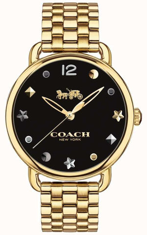 Coach Delancey Black Dial Gold Steel Strap Watch for Women - 14502813