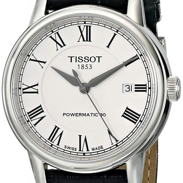 Tissot Carson Powermatic 80 White Dial Black Leather Strap Watch For Men - T085.407.16.013.00