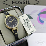 Fossil Georgia Black Dial Black Leather Strap Watch for Women - ES3148