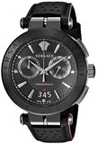 Versace V-Racer Aion Chronograph Black Dial Black Leather Strap Watch for Men - VBR030017