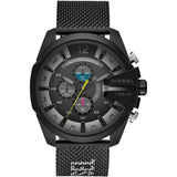 Diesel Mega Chief Chronograph Black Dial Black Mesh Bracelet Watch For Men - DZ4514