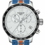 Tissot Quickster Chronograph NBA New York Kicks White Dial Multicolored Nato Strap Watch For Men - T095.417.17.037.06